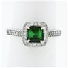 Image 1 : Platinum 1.51 ctw Square Step Cut Green Tourmaline Solitaire Ring w/ Diamond Hal