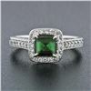 Image 2 : Platinum 1.51 ctw Square Step Cut Green Tourmaline Solitaire Ring w/ Diamond Hal