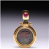 Image 2 : 18K Yellow Gold Ruby & Ancient Roman Copper Coin Pendant