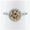 18k Gold 1.56 ctw GIA Fancy Orange Brown Diamond Solitaire Halo Engagement Ring