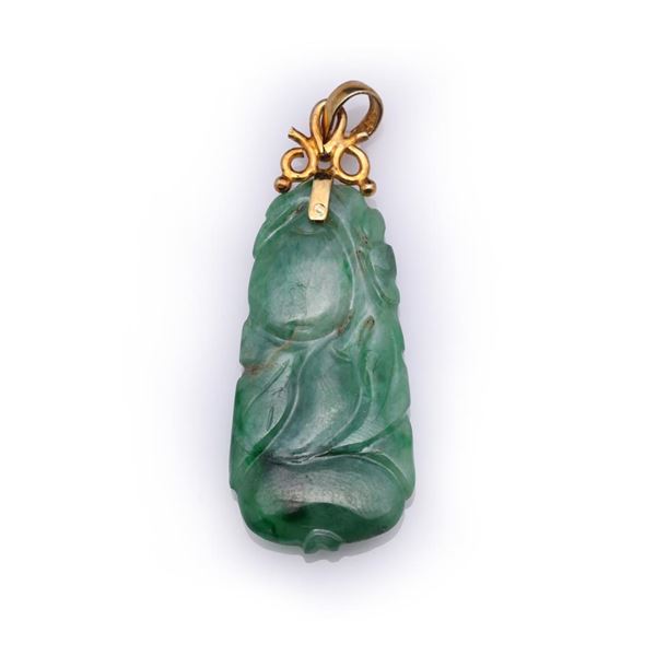 Antique Chinese Carved Greed Jadeite Pendant