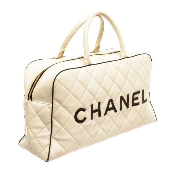 Chanel White Quilted Bowling Bag