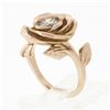 Image 9 : New Handmade 18k Pink Gold 0.72 ctw Round Diamond Rose Flower & Engraved Leaf Ri