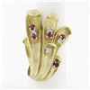 Image 1 : Large Vintage 18K Gold Ruby & Diamond Textured Overlap Multi Leaf Cocktail Ring