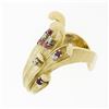 Image 9 : Large Vintage 18K Gold Ruby & Diamond Textured Overlap Multi Leaf Cocktail Ring