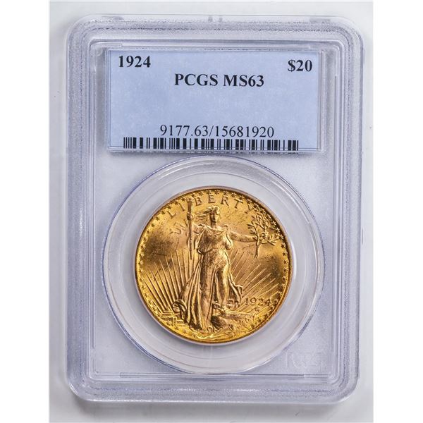 1924 $20 Double Eagle Gold Coin PCGS MS63