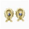 Image 6 : Estate 18k Yellow Gold 2.70 ctw Oval Sapphire Diamond Double Tiered Halo Earring