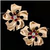 Image 2 : Retro Vintage 14k Rose Gold 0.92 ctw Ruby Diamond Large Flower Screw On Earrings