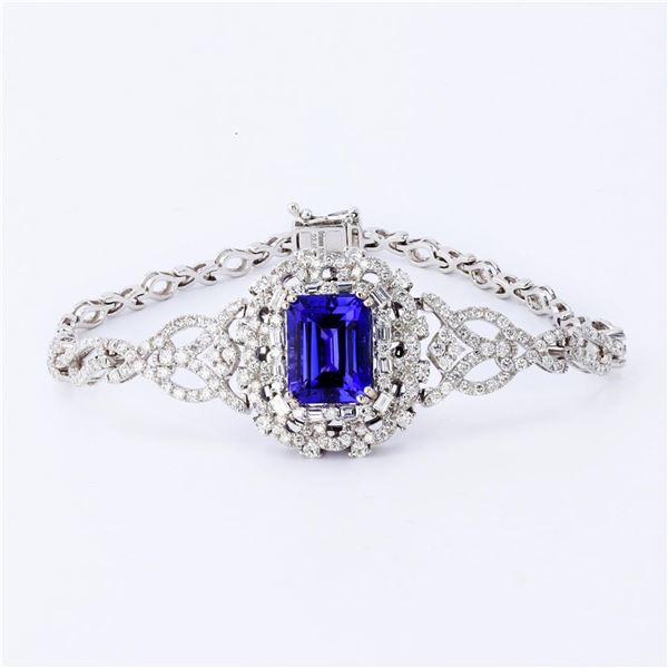 8.91 ctw Tanzanite and 3.46 ctw Diamond 14K White Gold Bracelet (GIA CERTIFIED)