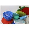 Image 2 : Assorted Plastic Food Containers (Couple are Tupperware) - Cutting Board