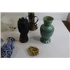 Image 5 : Kerosene Lamp, (2) Blue Vase Wall Decorations, Misc.