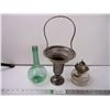 Image 1 : Victorian Brides Basket Flower Vase, Wine Bottle and Oil Lamp(missing chimney)