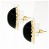 Image 3 : Vintage 14K Yellow Gold Round Cabochon Black Onyx Button Earrings w/ Plain Frame