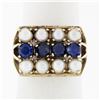 Image 1 : Vintage 14k Yellow Gold Pearl & Blue Stone Open 3 Row Prong Wide Statement Ring