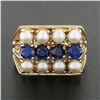 Image 2 : Vintage 14k Yellow Gold Pearl & Blue Stone Open 3 Row Prong Wide Statement Ring