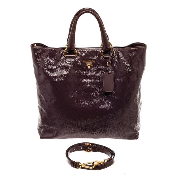 Prada Cacao Brown Patent Leather Tote Bag