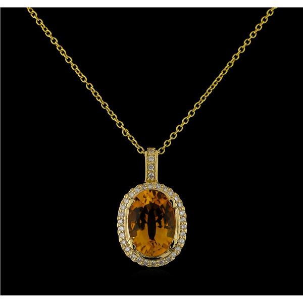 5.45 ctw Citrine and Diamond Pendant With Chain - 14KT Yellow Gold