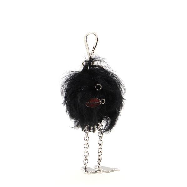 Prada Fur Face Bag Charm Fur Black