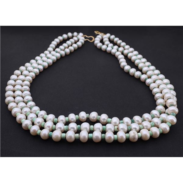 Three-Strand Pearl & Antique Peruvian Bead Necklace