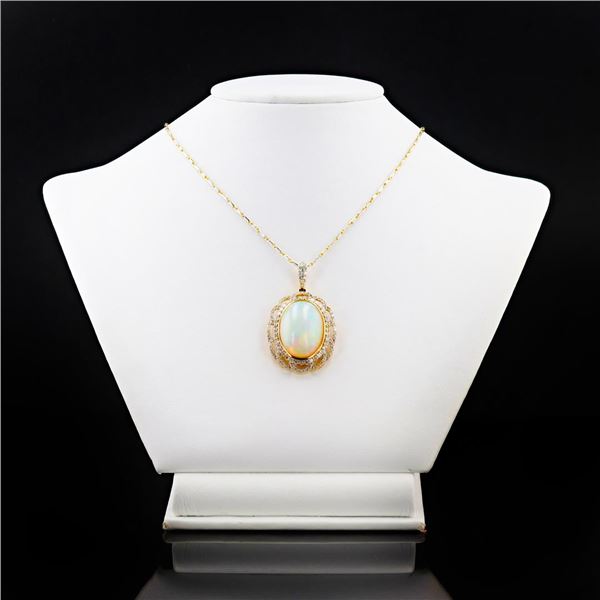 13.39 ctw Opal and 1.53 ctw Diamond 14K White and Yellow Gold Pendant