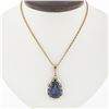 Image 1 : Vintage 14K Gold Alexandrite Large Teardrop Open Polished Frame Pendant Necklace