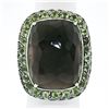 Image 1 : 18K White Gold 37.60 ctw Large Faceted Smokey Topaz Solitaire & Peridot Halo Rin