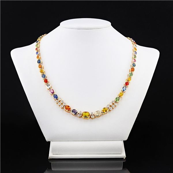 34.51 ctw Multi-Color Sapphire and 1.89 ctw Diamond 14K Yellow Gold Necklace