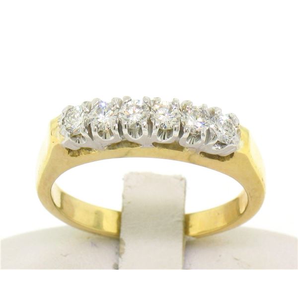 14k Two Tone Solid Gold 0.60 ctw Band Ring with 6 Brilliant Round Diamonds