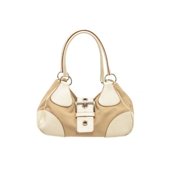 Prada Beige Nylon Leather Shoulder Bag