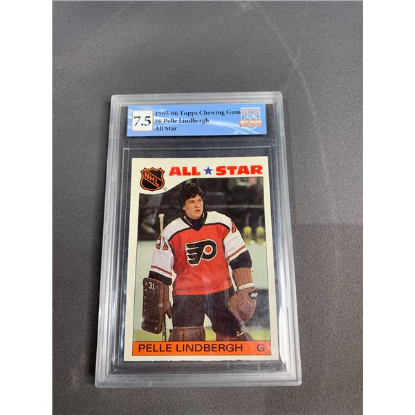 GCG 7.5 1985-86 TOPPS CHEWING GUM #6 PELLE LINDBERGH ALL STAR HOCKEY CARD