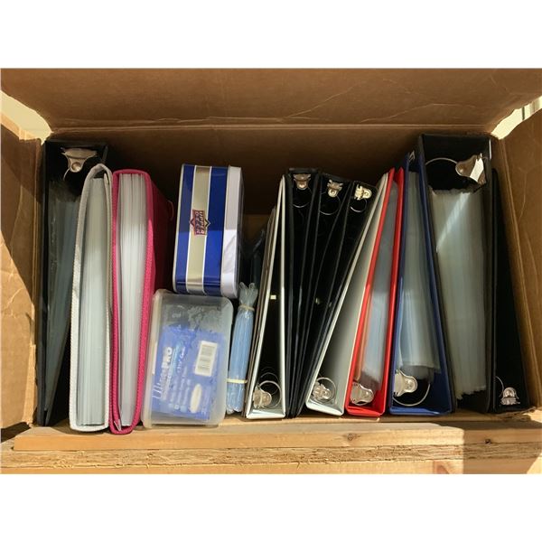 BOX OF ASSORTED SPORTS CARDS BINDER, SLEEVES & PROTECTORS