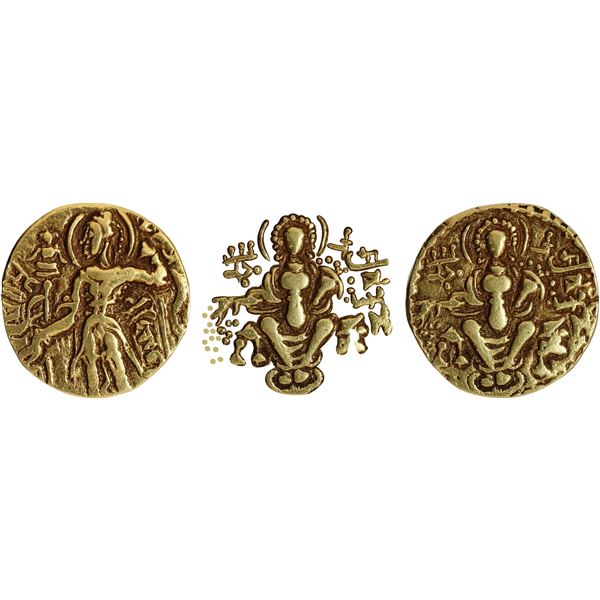 Archer type Gold Dinar Coin of Chandragupta II of Guptas with Goddess Scattering Coins on the revers