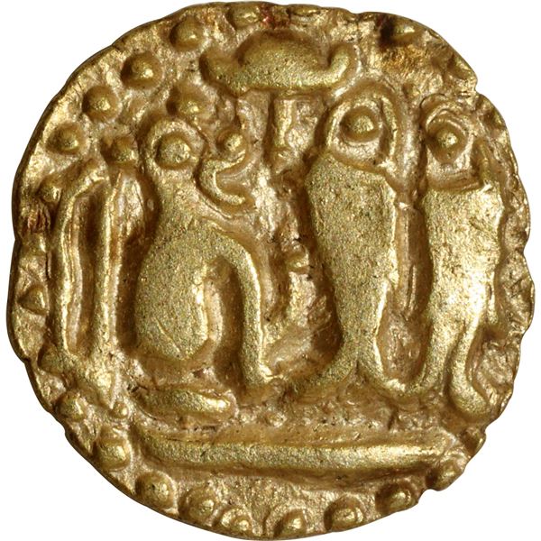 Gold One Eighth Kahavanu Coin of Raja Raja I of Chola Dynasty.