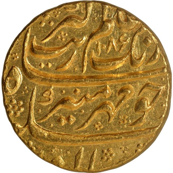 Gem Quality Gold Mohur Coin of Aurangzeb Alamgir of  Golkonda Mint.