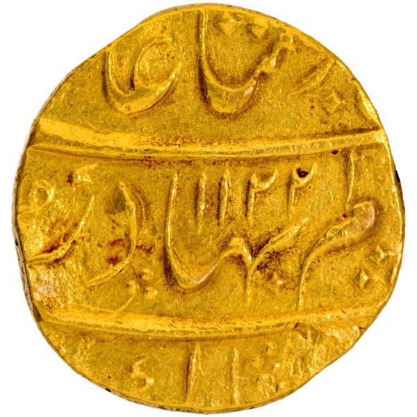 Mughal Empire Shah Alam Bahadur Gold Mohur Parenda Mint with 1122 Hijri and 4 Regnal year.