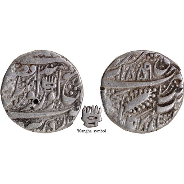 Sikh Empire, Ranjit Singh Sri Amritsar Mint,  Silver Rupee, VS 1859 with Kangha Symbol.