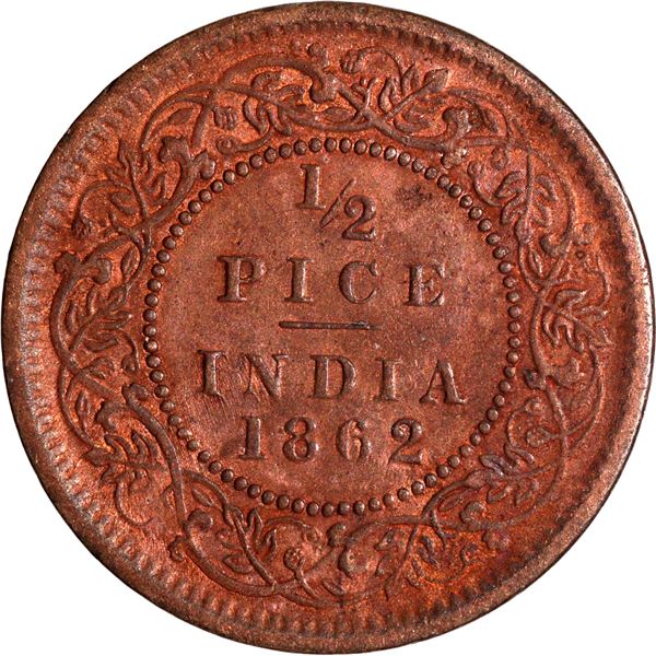 Scarce Copper Half Pice Coin of Victoria Queen of Calcutta Mint of 1862.