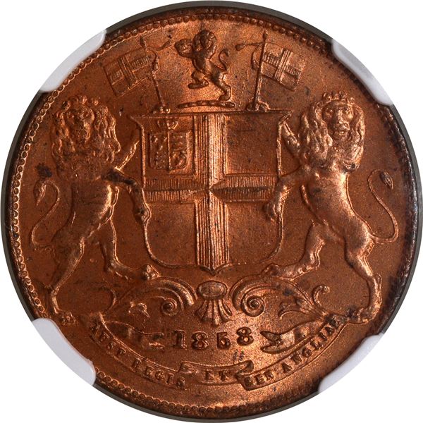 Rare NGC MS 65 RB Copper One Quarter Anna Coin of East India Company of Birmingham Mint of 1858.
