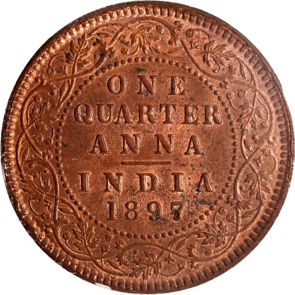 Copper One Quarter Anna Coin of Victoria Empress of Calcutta Mint of 1897.
