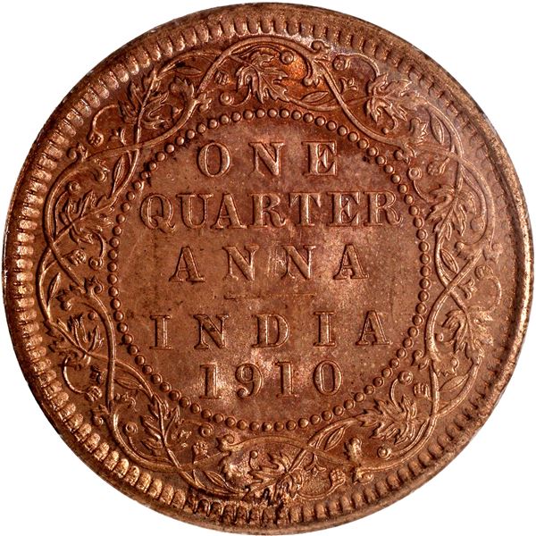 Bronze One Quarter Anna Coin of King Edward VII of Calcutta Mint of 1910.