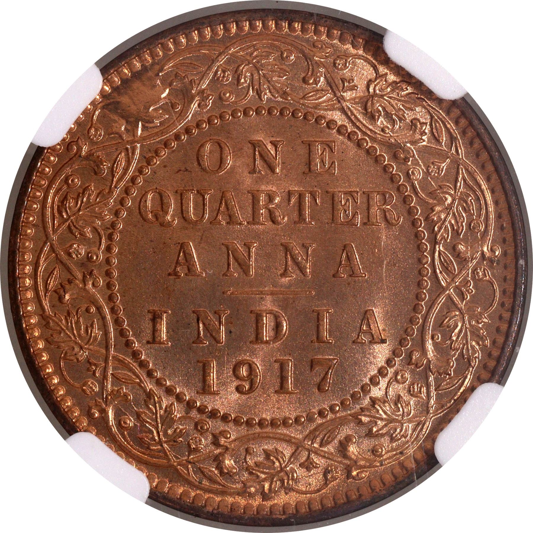 Rare NGC MS 65 RD Graded Bronze One Quarter Anna Coin Of 1917 Of rare-ngc-ms-65-rd-graded-bronze-one-quarter-anna-coin-of-1917-of
