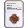 Image 3 : Rare NGC MS 65 RD Graded Bronze One Quarter Anna Coin of 1917 of Calcutta Mint of King George V.
