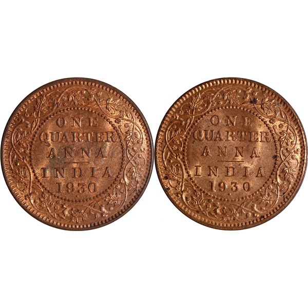 Rare Uncirculated Bronze One Quarter Anna Coins of King George V of Bombay Mint of 1930.