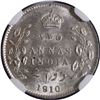 Image 1 : Silver Two Annas Coin of King Edward VII of Calcutta Mint of 1910.