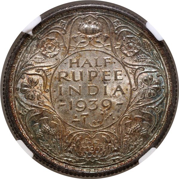 Rare NGC MS 63 Graded Silver Half Rupee Coin of King George VI of Bombay Mint of 1939.