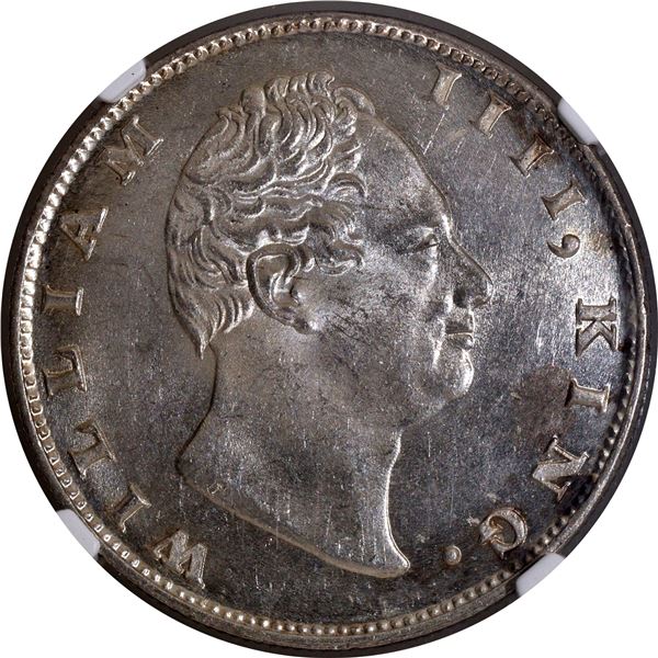 Extremely Rare Top Pop NGC MS 63 Graded 1835 Silver One Rupee Coin of King William IIII of Calcutta