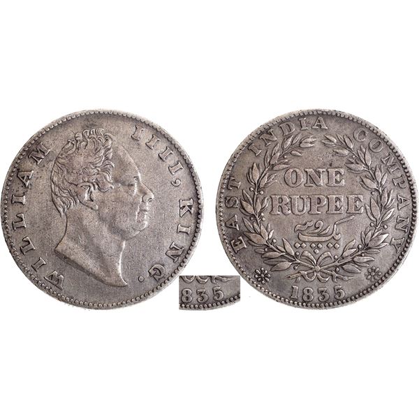 Exceedingly Rare Silver One Rupee Coin of King William IIII of Calcutta Mint of 1835.