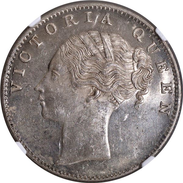 Extremely Rare NGC MS 61 Unlisted Silver One Rupee Coin of Victoria Queen of Calcutta Mint of 1840.