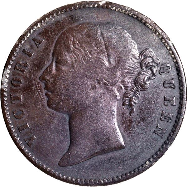 Scarce 1840 27 Berries Silver One Rupee Coin of Victoria Queen Divided Legend of Calcutta Mint.