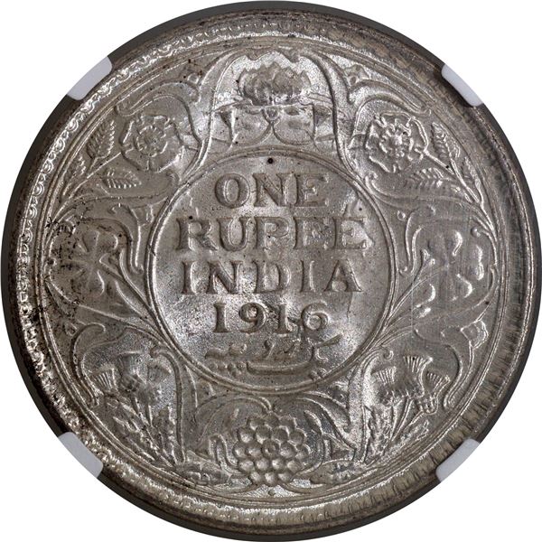 NGC MS 61 Graded 1916 of King George V of Silver One Rupee Coin of Bombay Mint.